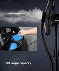 Heavy Duty Outdoor Misting Floor Fan With Three Speed Settings And Wide Swing delivering mist from a large 10L capacity tank.