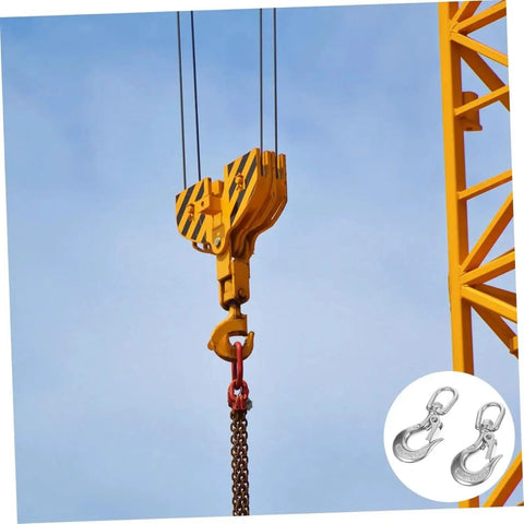 Rock Solid 304 Stainless Steel Swivel Eye Lifting Hook With Slick Safety Latch Badass Heavy Duty Rigging Gear One Ton Working Load For Marine Boats And Tough Outdoor Jobs on a crane with chains.