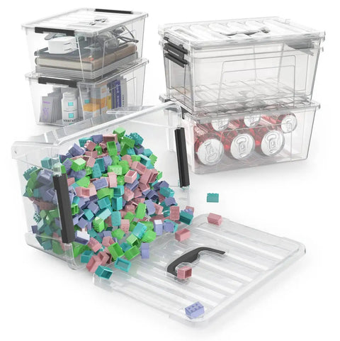 Compact Clear Storage Bins With Secure Latches And Grippy Handles, 6 Pack Plastic Organizer Boxes For Tiny Spaces, 5 Quart Capacity Helps You Keep Your Stash Squared Away And Clutter Free