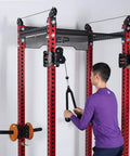 Heavy Duty Tricep Rope Attachment For Cable Machines 27 And 35 Inch Nylon Braided Rope With Solid Rubber Ends Universal Gym Compatible Pulldown Accessory Builds Triceps Biceps Back Shoulders Abs Two Color Black Red in use on cable machine