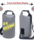 Front and back view of 10L Dog Food Travel Bag With Collapsible Bowls For On-The-Go Kibble, 42 Cup Capacity, gray waterproof material.