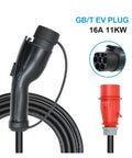 GB/T EV plug for Rock Solid Portable EV Charger 11KW 16A, showcasing the handle and connectors of charging cable.