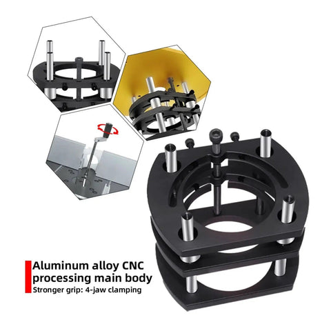 Heavy Duty Router Lift Upgrade For 65mm Trim Motors Featuring Rock Solid Aluminum Alloy Router Table Insert Plate And Buttery Smooth Precision Height Adjustment Red, showing CNC aluminum alloy processing main body with 4-jaw clamping.