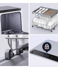 No Hookup Countertop Dishwasher That Sets Up In Minutes and features a slide rack and control panel for easy operation.