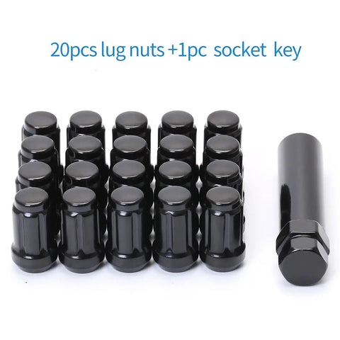 M12x1.5 Lug Nuts Set Of 20 With Socket Key And Caps Closed End Bulge Lug Nuts 60 Degree Conical Seat 1.38 Inch Long 0.8 Inch Diameter Fits Honda Accord CRV Civic