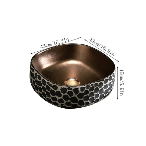 USZWBY Bathroom Vessel Sink 16.9 X 5.9 Inch Bathroom Sink Ceramic Vessel Sink with textured exterior and drain hole.