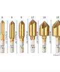 Badass Titanium Coated Hss Countersink Drill Bit Set Glides Smooth On Wood Metal Plastic Cuts Clean 82 Degree Chamfering Tool, six pieces.