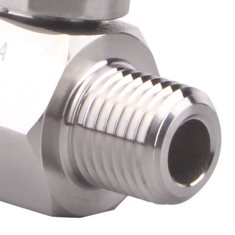Close-up of Stainless Steel Ball Valve Inline One Quarter Inch NPT Female To Male Thread Pack Of 2 Heavy Duty SUS316 Body