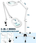12X Magnifying Glass With Light And Stand, Large 6 by 4 Inch Optical Glass Lens on rolling base floor lamp, 2-in-1 mode