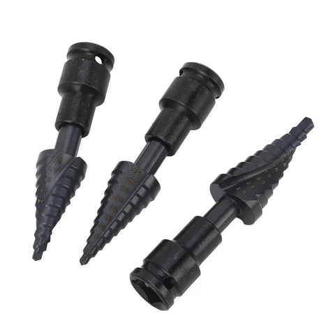 Heavy Duty 3 Piece Step Drill Bit Kit With Woodworking Power For Metal And Plastic Fast Cutting Spiral Flutes Hex Shank Tool Set To Crush Any Job, 3 bits