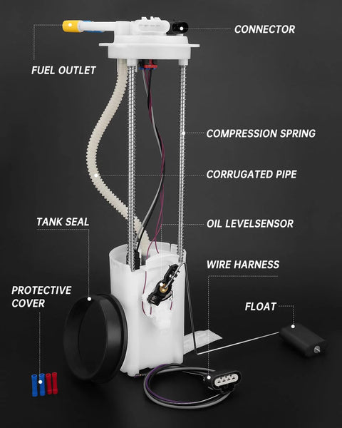 Electric Fuel Pump Module Assembly For Chevy Silverado And GMC Sierra 1999 2004 1500 2500 3500 HD details and components