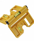 Folding level tool with Steel-Gripping, Yellow, featuring three bubble vials for precise alignment measurements.