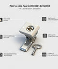 Heavy Duty Zinc Alloy Cam Lock For Cabinets And Drawers, Sturdy Rotating Key Mechanism Replacement Hardware For Kitchen And Office