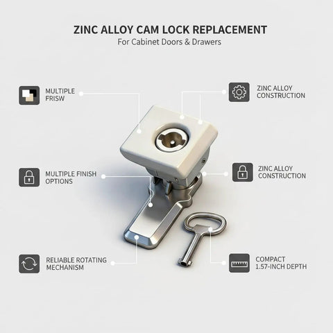 Heavy Duty Zinc Alloy Cam Lock For Cabinets And Drawers, Sturdy Rotating Key Mechanism Replacement Hardware For Kitchen And Office