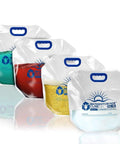 Premium Collapsible Water Container Bag For Camping And Hiking BPA Free Food Grade Clear Plastic Jug with colored liquids