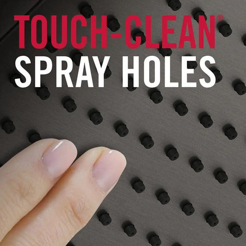 Close-up of Single-Spray Touch-Clean Shower Head Chrome No-Fuss Install Delivers A Solid Full-Body Spray Durable Chrome Finish