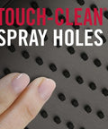 Single Spray Shower Head in Brushed Nickel, Square High Pressure 2.5 GPM Shower Head, close up of touch-clean spray holes