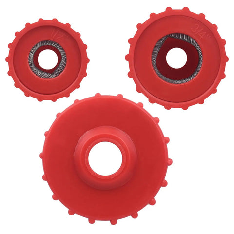 3 Piece Copper Pipe Cleaner Deburring Tool Set For 1/2 Inch, 3/4 Inch, And 1 Inch Pipes, heavy duty red plastic brush heads