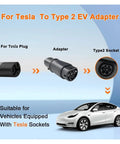 Top Tier Tesla To Type 2 Ev Charger Adapter 32a Eves Connector Compatible With Iec 62196 Electric Car Converter close-up of adapter with Tesla car