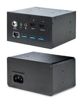 Dead Simple In Desk Usb C Conference Dock Station With 4K Hdmi And 60W Power Delivery For No Drama Boardroom Integration, showing HDMI ports and USB-A on a black metal casing.