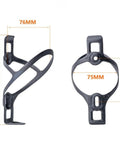 Carbon Fiber Water Bottle Cage Ultralight 14g Cup Holder For MTB Road Gravel And E Bike Ride Ready Lightweight Universal Cycling Accessory For Bikepacking And Daily Rides, side and front view with measurements displayed