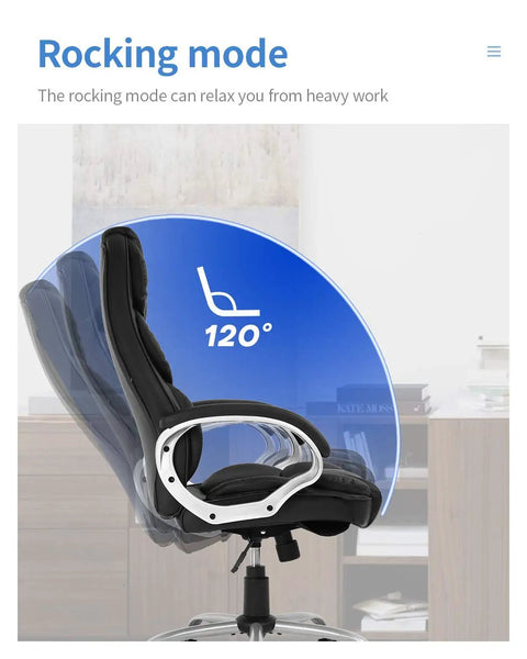 Side view of Ergonomic High Back Office Chair With Lumbar Support, Adjustable Desk Chair In PU Leather, showcasing 120° rocking mode.
