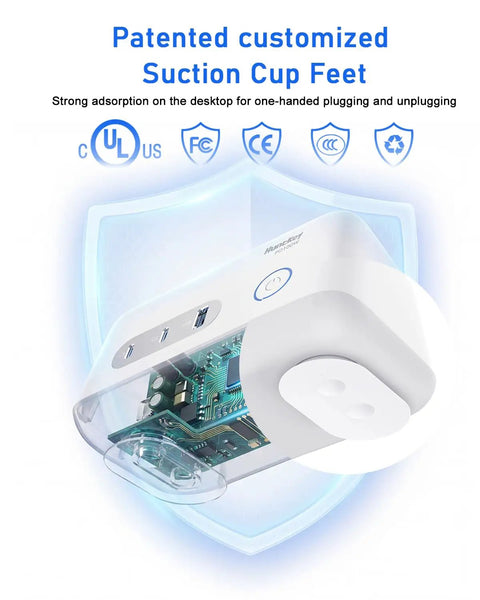 Heavy Duty Desk Power Hub Delivering 100W Fast Usb C Charging with custom suction cup feet for stable mounting on desktops.