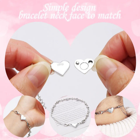 Magnetic Heart Shaped Clasp Set For Necklaces And Bracelets, 925 Silver Finish, shown in hand, installed on bracelet