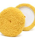 7.5 Inch Wool Polishing Pads 2-Pack with Hook and Loop Backing for Cars and Boats, shown front and side view