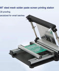 Handy Manual PCB Stencil Printer for Solder Paste, aluminum alloy body, adjustable table for small batch prototyping, 20cm footprint.