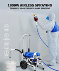 Heavy Duty Airless Paint Sprayer With 1800W Motor And 3800PSI Pressure Zero Hassle Thinning Free Coating Kit showcased in use.
