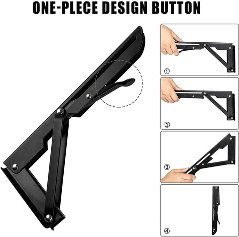 16 Inch Folding Shelf Brackets Set Of 2 Heavy Duty Stainless Steel Collapsible Triangle Shelf Brackets with button design