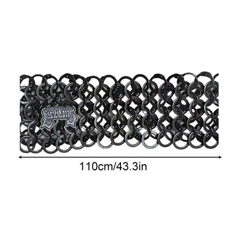 Premium Industrial Steel Punk Metal Belt In Matte Black With Easy Hook And Loop Sizing For Badass Gothic Streetwear Fits and 110cm length