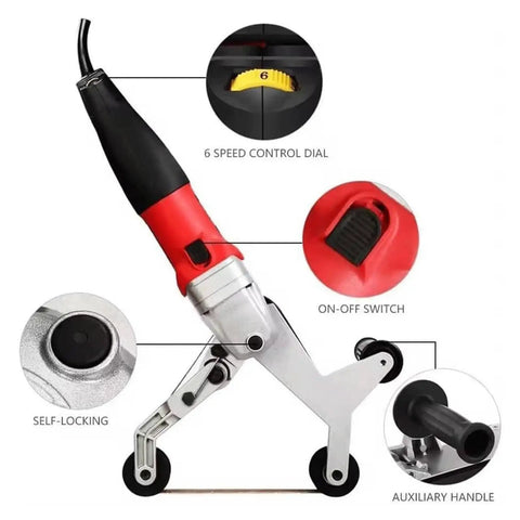 Image of GVBNOTT Pipe Tube Polisher Sander showcasing 6 speed control dial, on-off switch, and auxiliary handle.