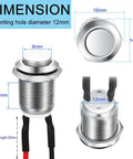 Diagram of 5 Pack 12mm Waterproof Momentary Push Button Switches Prewired Stainless Steel High Head On Off 2A 12V/24V/125V/250V AC IP65