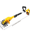 Cordless Garden Tiller Cultivator 250RPM Portable Electric Rototiller with Batteries and Charger shown in extended view