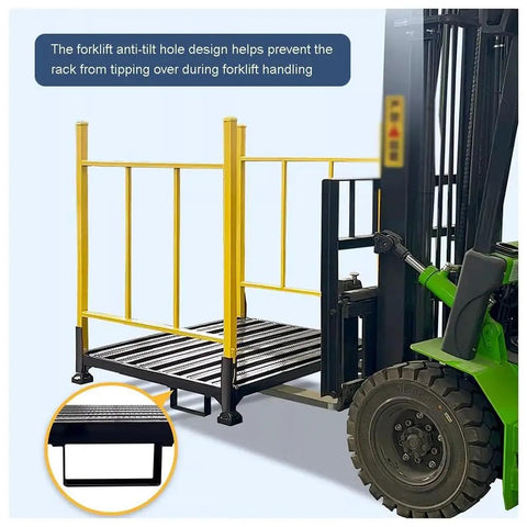 Heavy Duty Steel Pallet Rack Built Rock Solid For Warehouses Stackable Industrial Storage Frame With Folding Guardrails anti-tilt design for forklift handling
