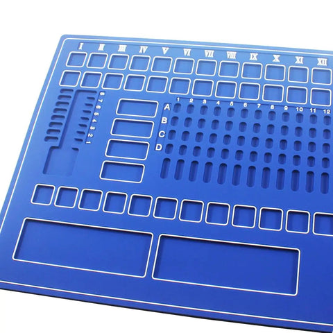 Heavy Grade Silicone Rubber Work Pad With Multiple Compartments For Lock Pinning Kits, blue rubber sheet with organized spaces.
