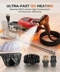 Heavy Duty Handheld Steam Cleaner With A Massive 2500W Output For Fast Heating Up To 105C, accessories and steam output visible.