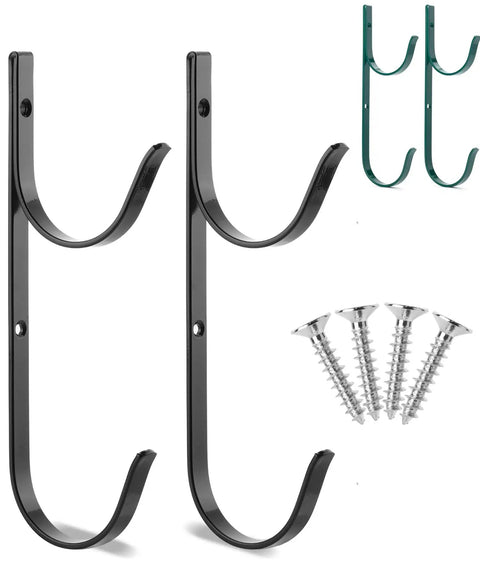 2 Pack Pool Pole Hangers, Heavy Duty Aluminum Pool Pole Hooks With Screws, Wall Or Fence Mount, black hangers with screws