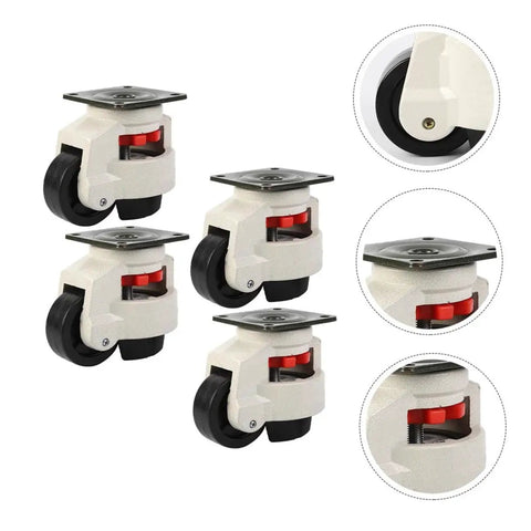 4 Pack Heavy Duty Leveling Workbench Casters With Single Wheel GD-80F, 500 Kg Load Capacity Transport Wheels, Adjustable Base For Industrial Equipment, Built To Move Your Shop Benches And Heavy Machinery, white nylon wheel and leveling lock