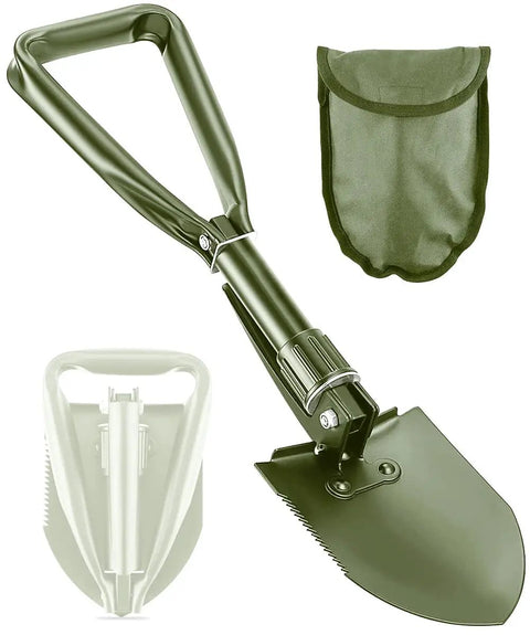 Foldable Camping Shovel 18.5 Inch Portable Ergonomic High Carbon Steel Digging Shovel For Outdoor Camping Hiking Garden All Purpose Tool Green Silver Must Have Gear with case