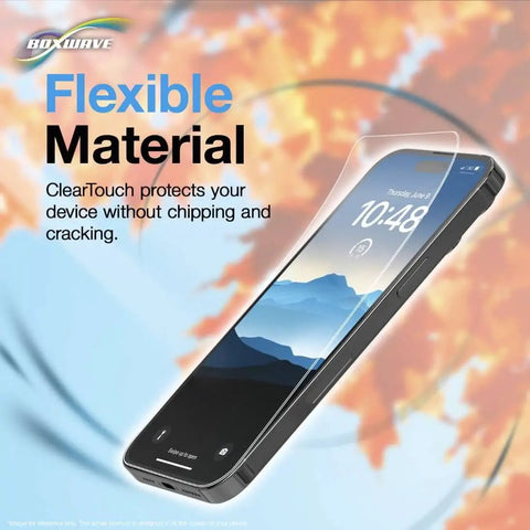 Top Tier 9H Hardness Screen Protector Compatible With Mileseey D9 Pro Laser Distance Meter Scratch Proof Flexible Film 2 Pack No Stress Work Rig Guard shown on a smartphone with flexible material design.