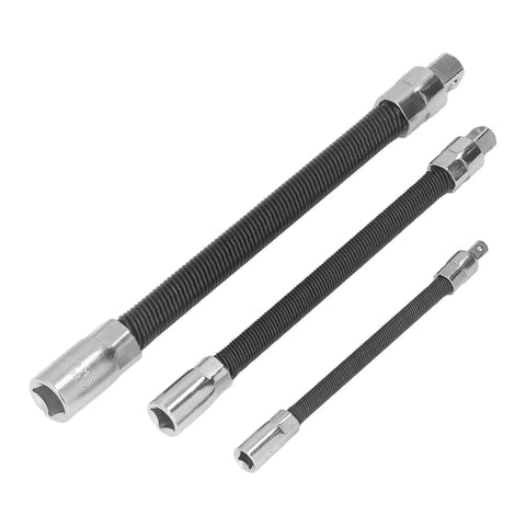 Top Notch Flexible Extension Bar With Magnetic Hold For Tight Spots Durable Spring Steel Auto Repair Kit In 1/4 3/8 And 1/2 Inch Sizes, three tools
