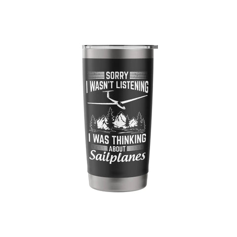Insulated Stainless Steel Tumbler For Sailplane Pilots And Glider Enthusiasts Keeps Drinks Cold Or Hot While You Soar The Skies A Perfect Gift For Aviation Nerds Flight Lovers And Backyard Flyers, black tumbler with sailplane design
