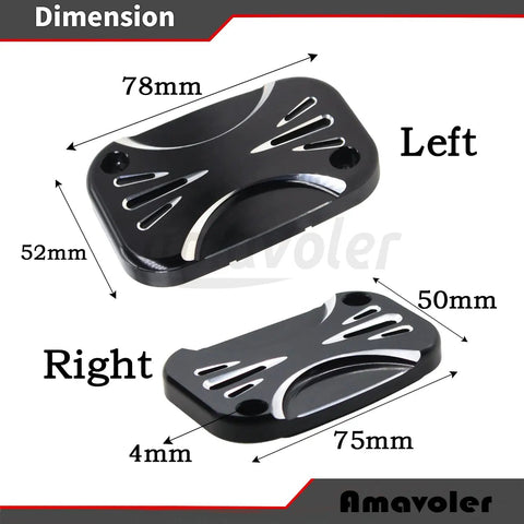 Brake Master Cylinder Covers CNC Billet Aluminum With Reservoir Cap dimensions for Harley Touring Electra Glide 2008-2017