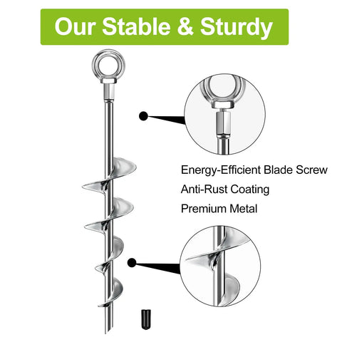 18 Inch Ground Anchors Screw In Heavy Duty Earth Auger Stakes Kit with Spiral Blade Design close-up