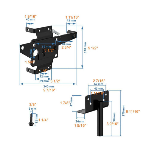 Sturdy Self Closing Fence Gate Hinge Kit For Wood Fences And Outdoor Gates Beefy Heavy Duty Adjustable Hardware With Screws Carbon Steel Keeps Your Gate Aligned And Swinging Smoothly, black with measurements