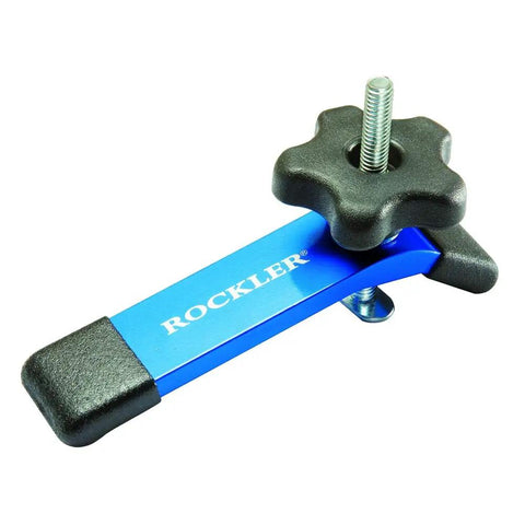 T Track Hold Down Clamp 5-1/2 Inch Long For Workbenches, Jigs, And Machine Tables in blue with rubber tips and T-bolt
