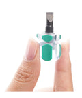 Hand holding Ultra Short Tiny Screwdriver Set for Sewing Machines and Electronics with flathead bit, compact design.